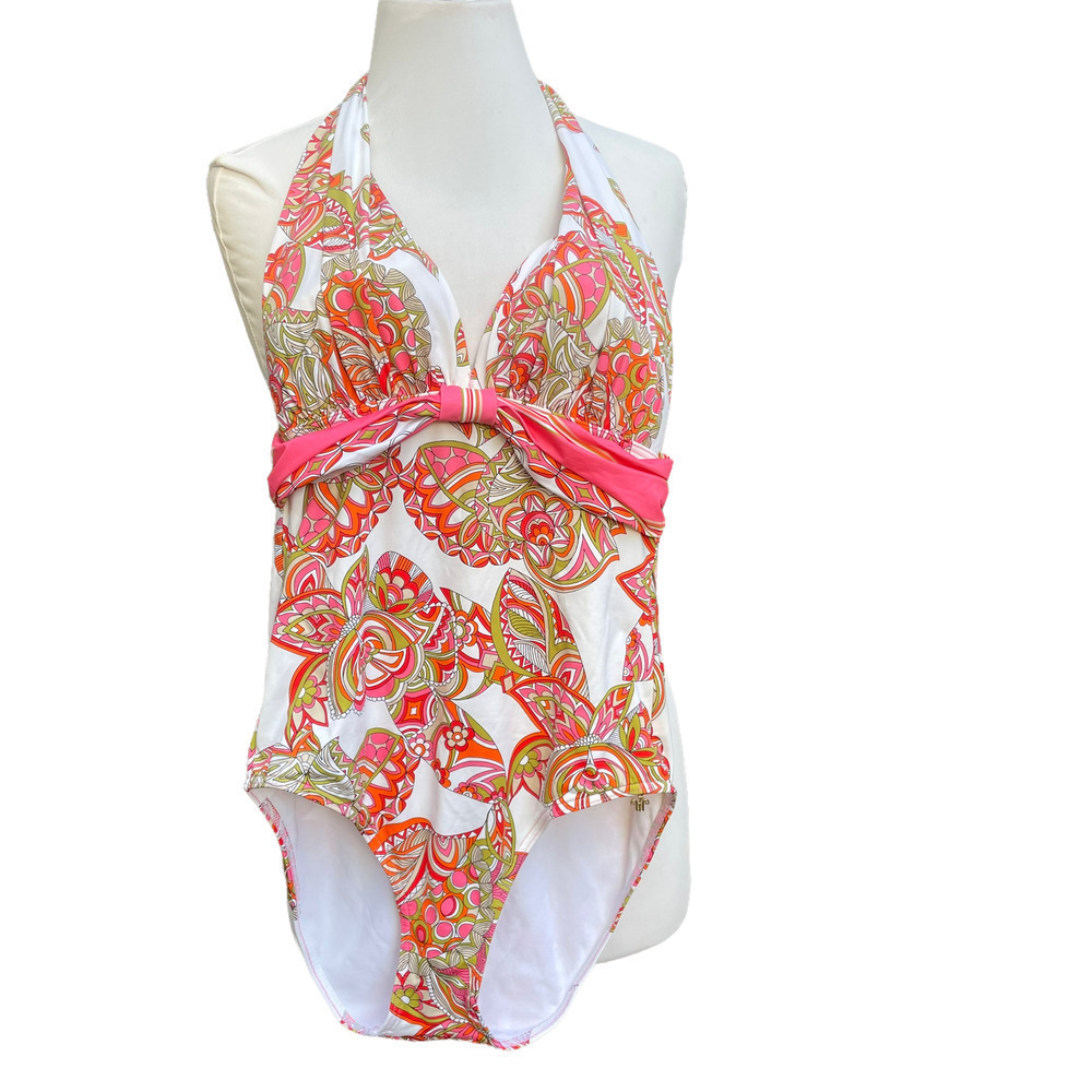 Opera One-Piece Paisley/Floral Print Halter Swimsuit - Size 8 - C-Cup